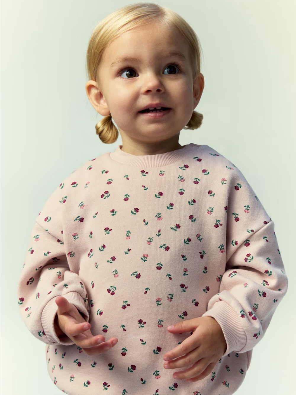 Kids Floral Crewneck Sweatshirt - Light Pink